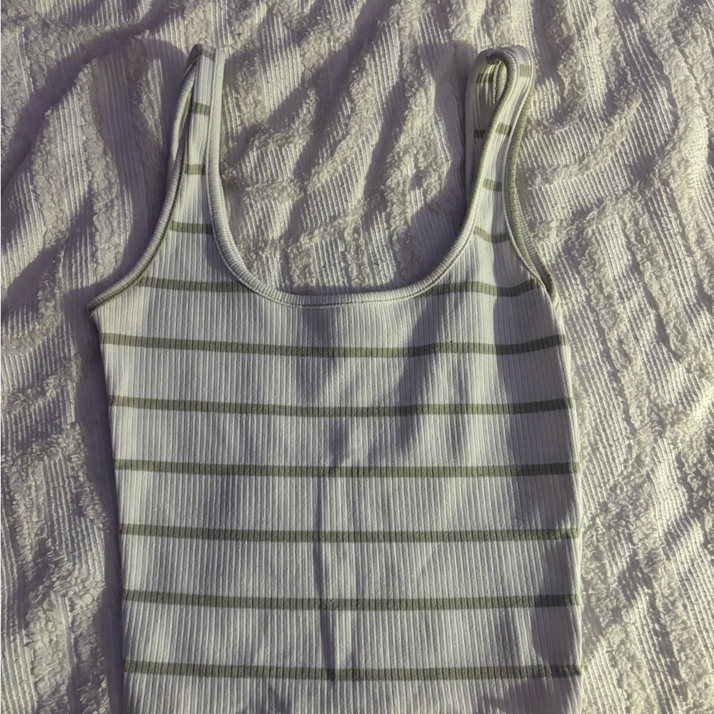 Ross- white and green striped tank top